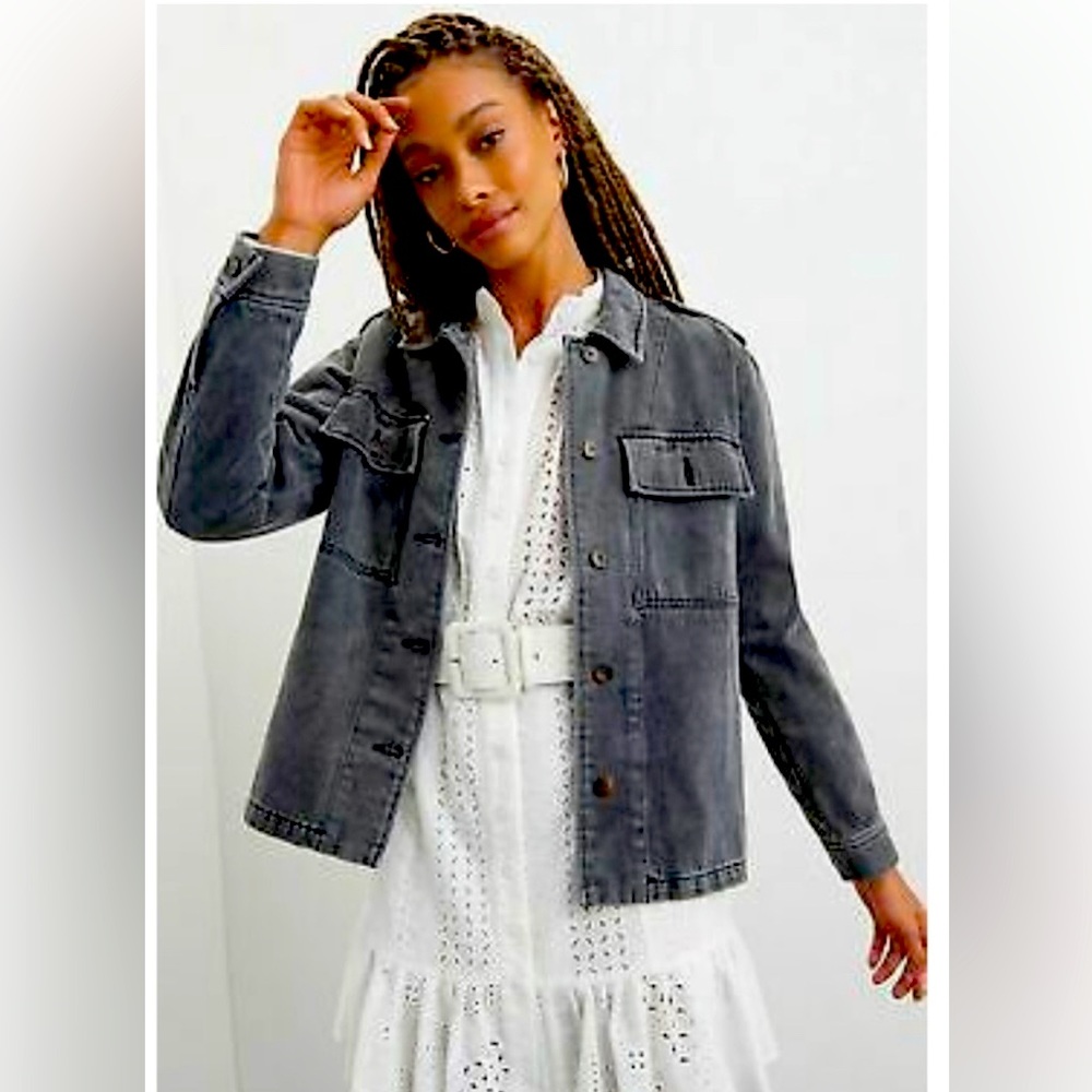 Dear John for Anthropologie Distressed black/grey denim shacket jacket